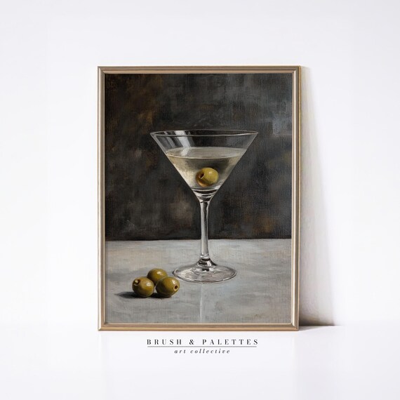 Martini Glass With Olives Moody Dark Vintage Still Life Poster