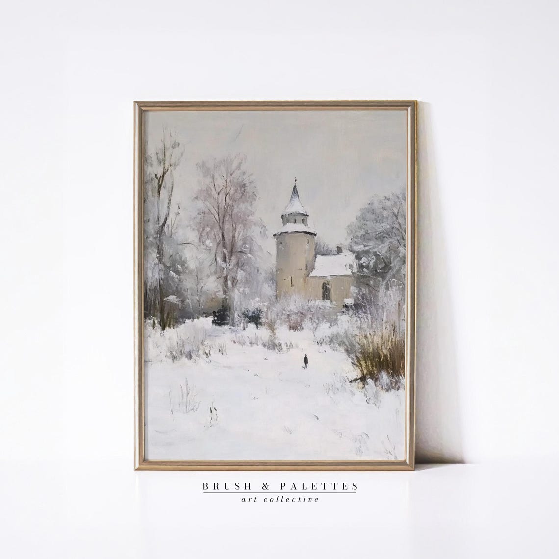 Snowy Church Tower Among Frosted Trees Winter Landscape Print