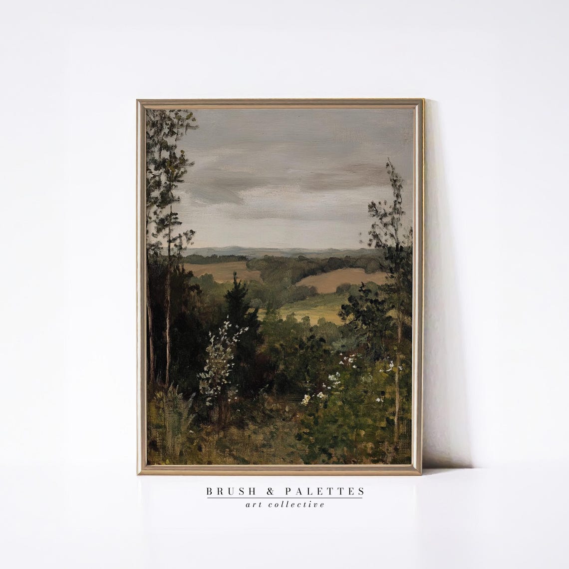 Pastoral Countryside Vista Trees Framing Rolling Hills Painting Poster