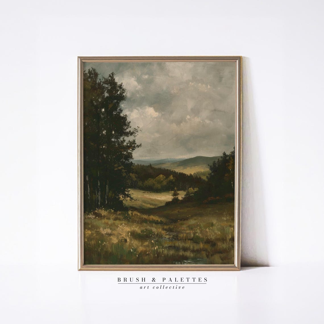 Moody Forest Valley Dark Trees Rolling Hills Landscape Painting Poster