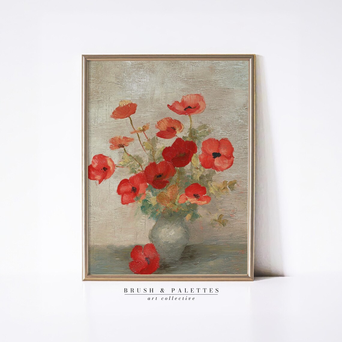Red Poppies In Vase Textured Oil Style Floral Still Life Poster