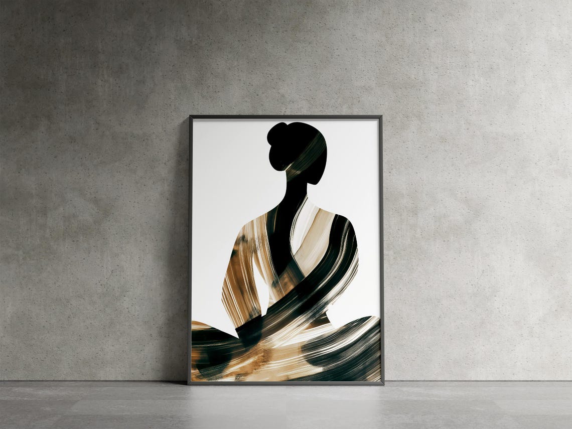 Minimalist Female Silhouette Gold Black Brushstroke Japandi Poster