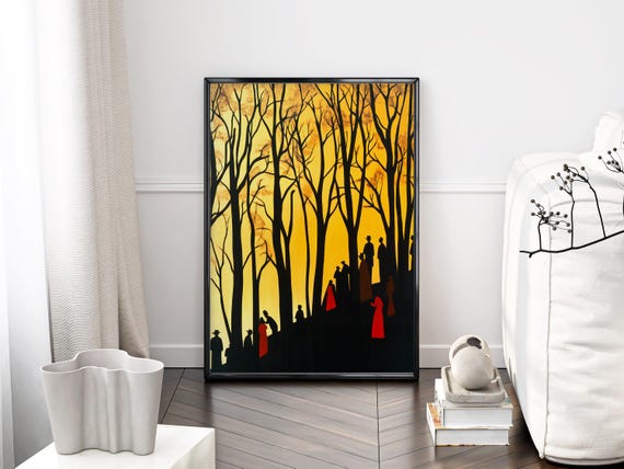 Contemporary Minimalist Wall Art Abstract Dramatic Poster People In Nature Print Moody Eclectic Decor