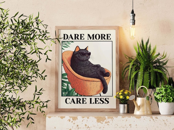 Cool Cat Poster Preppy Quote Wall Art Japandi Chill Funny Retro Print Stylish Pet Lover Home Decor