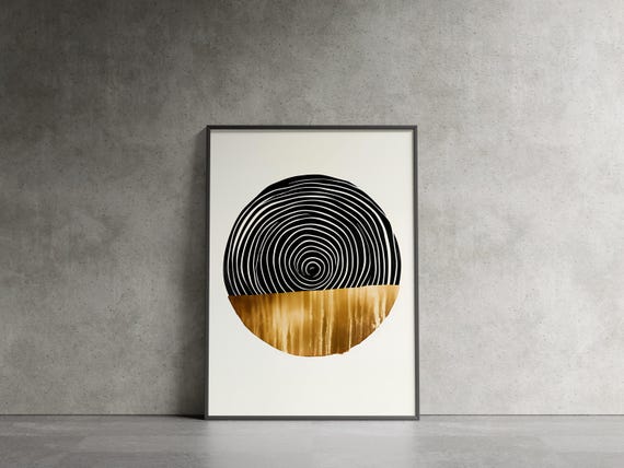 Black Spiral Circle With Gold Half Geometric Minimalist Art Poster