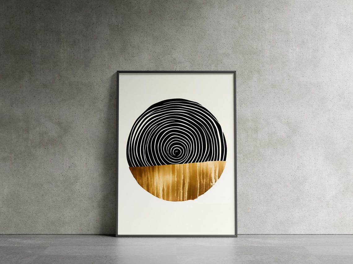 Black Spiral Circle With Gold Half Geometric Minimalist Art Poster