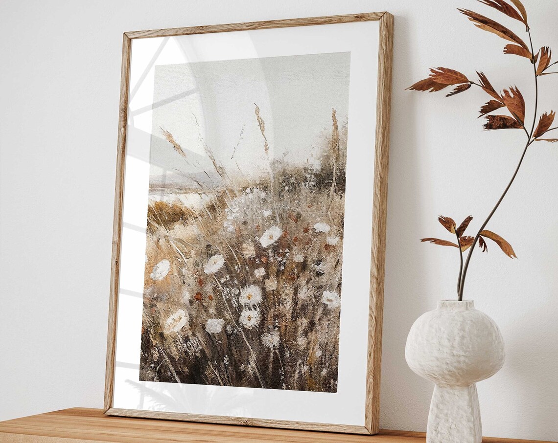 Wildflower Field Landscape Vintage Oil Painting - Image 4
