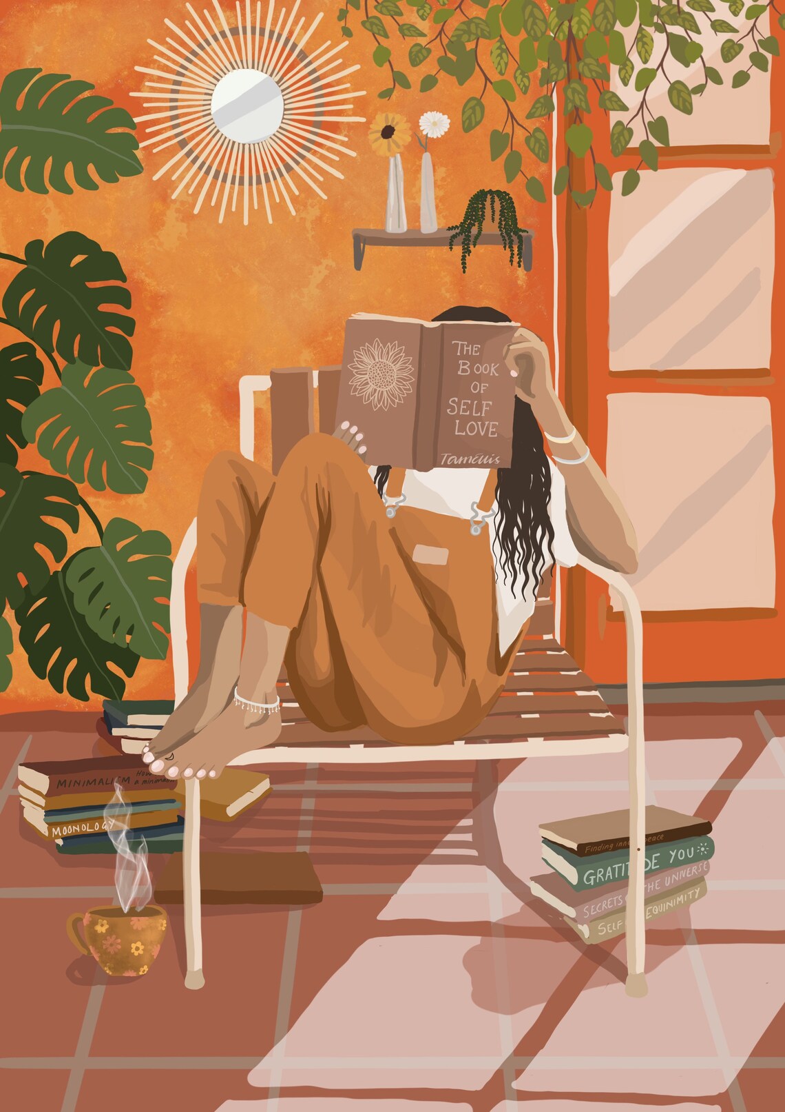 Woman Reading The Book Of Self Love Cozy Sunlit Patio Poster - Image 2