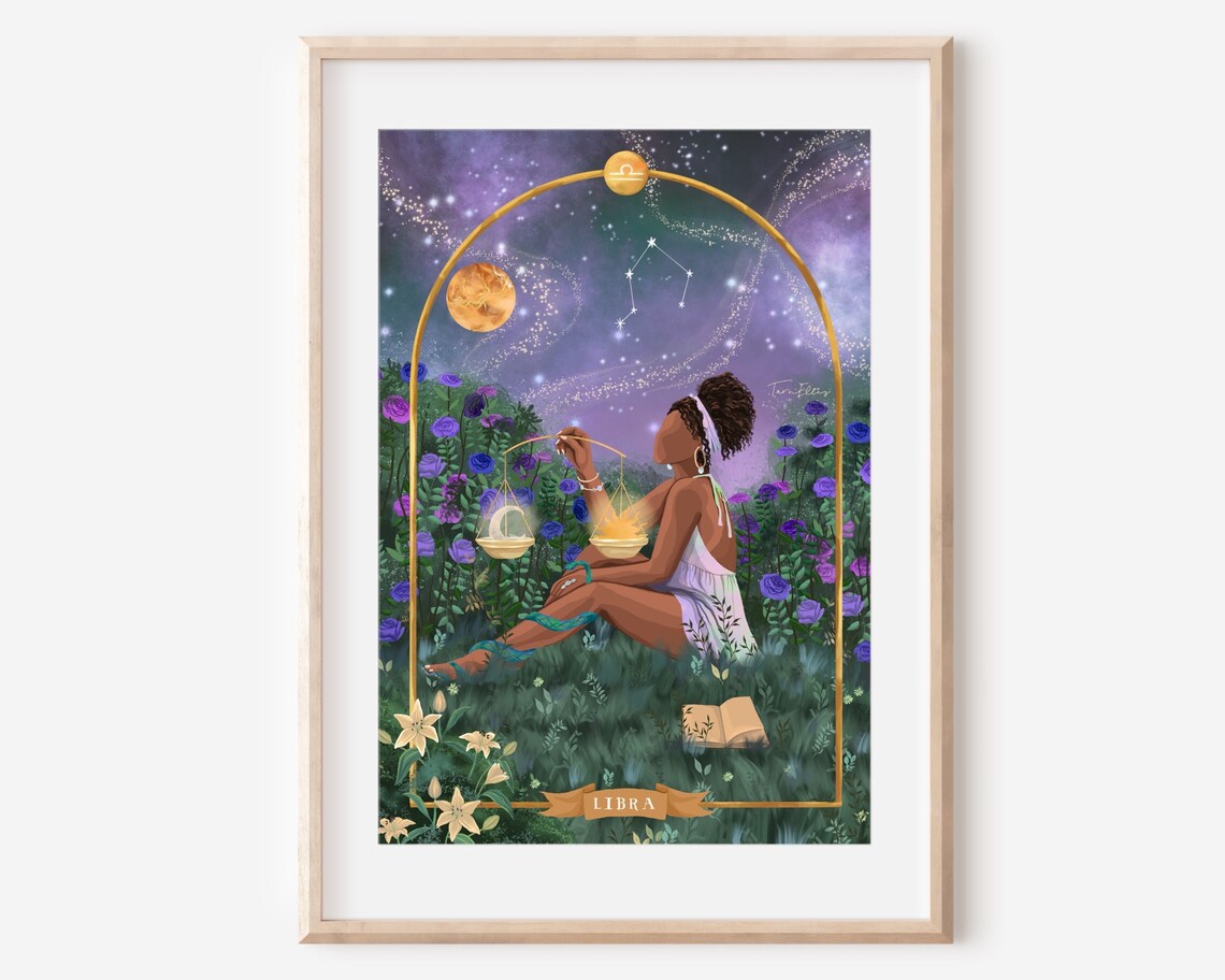 Libra Star Sign Zodiac Poster, Celestial Art Print