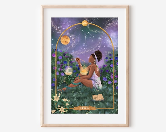 Libra Star Sign Zodiac Poster, Celestial Art Print