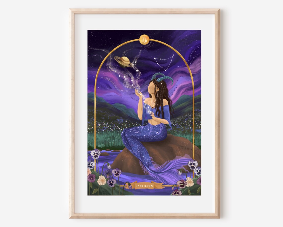Capricorn Star Sign Zodiac Poster, Ethereal Art Print