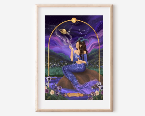 Capricorn Star Sign Zodiac Poster, Ethereal Art Print