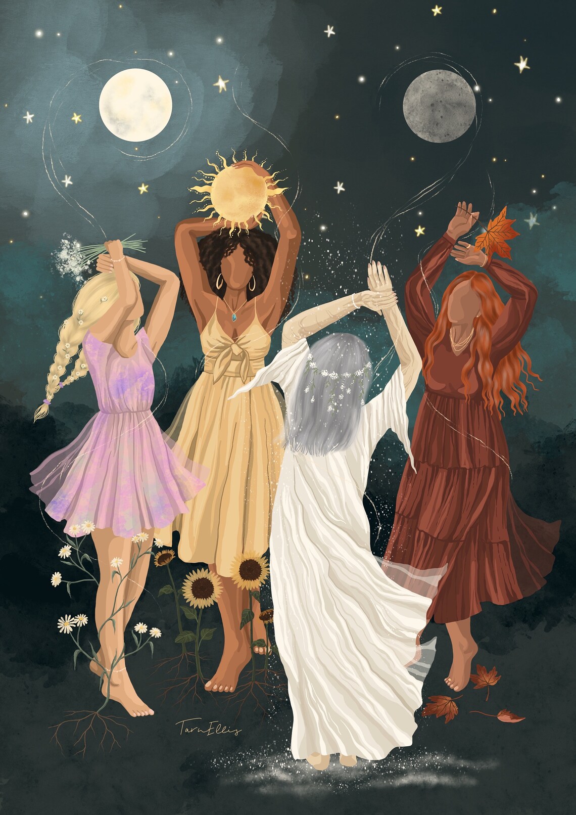 Seasons Nature Artwork Print, Boho Women Circle - Image 3