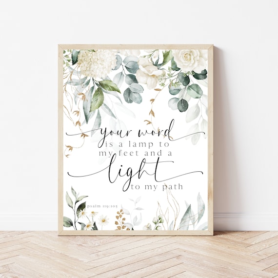 Psalm 119105 Your Word Is A Lamp Bible Verse Wall Art Sign Decor Scripture Gift Friend Birthday Floral Christian Poster Print