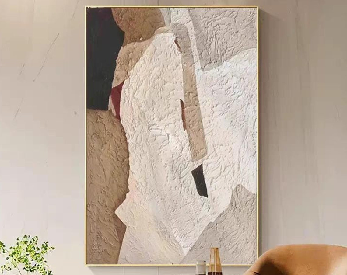 Original Modern Hand Painted Artwork Beige Brown Thick Texture Oil Painting Black White Acrylic Art On Extra Large Size Wall Art