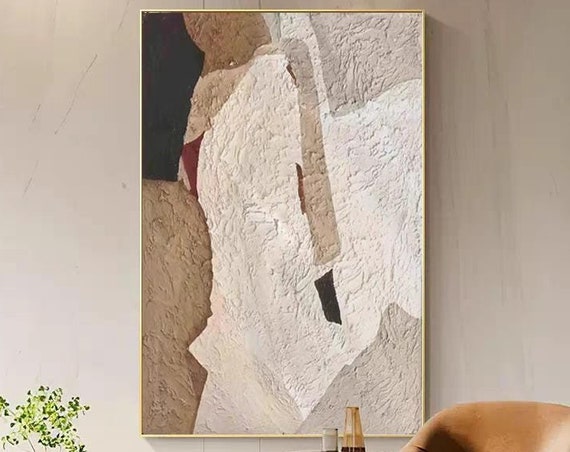 Original Modern Hand Painted Artwork Beige Brown Thick Texture Oil Painting Black White Acrylic Art On Extra Large Size Wall Art