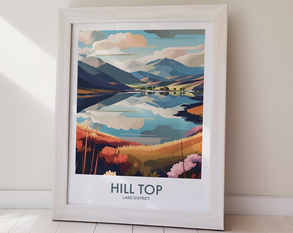 Hill Top Lake District Autumn Reflection Lake Vintage Travel Poster - Image 2