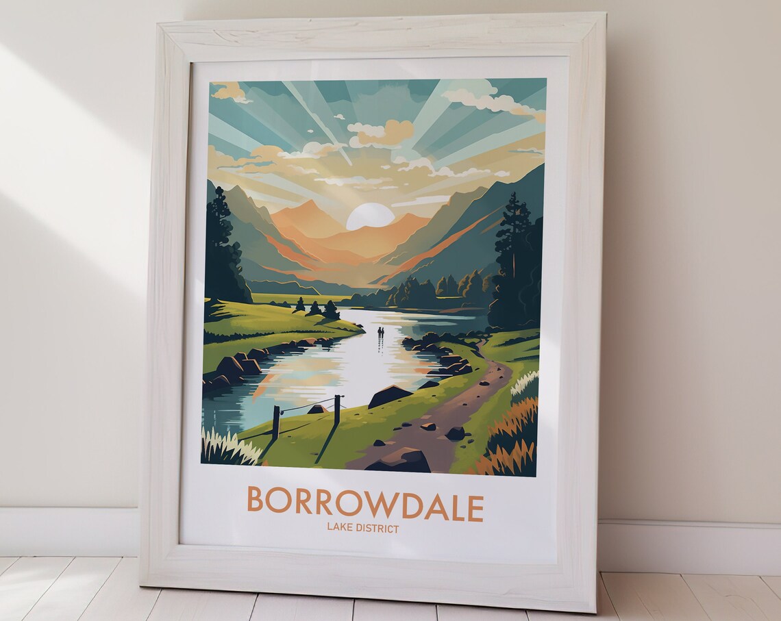 Borrowdale Lake District Sunrise Valley Mountain Lake Travel Poster - Image 3