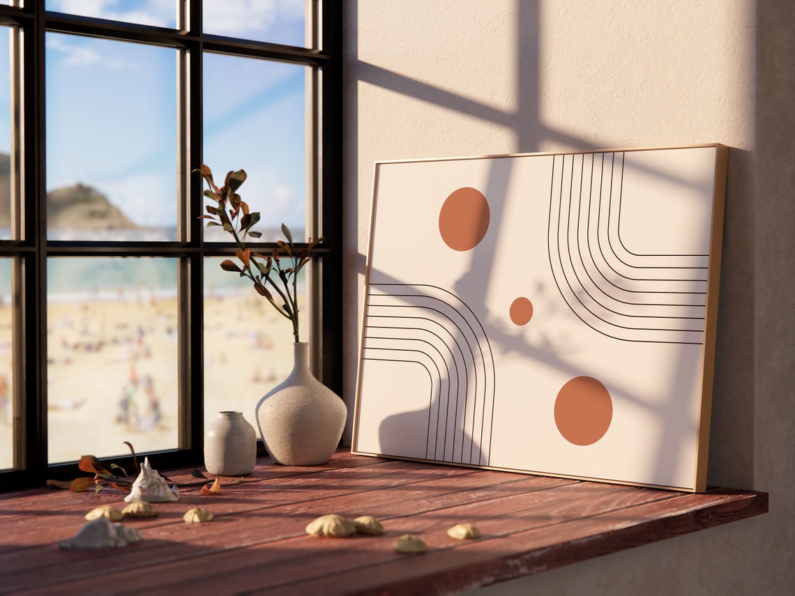 Mid Century Terracotta Circles Line Arches Boho Geometric Poster - Image 2
