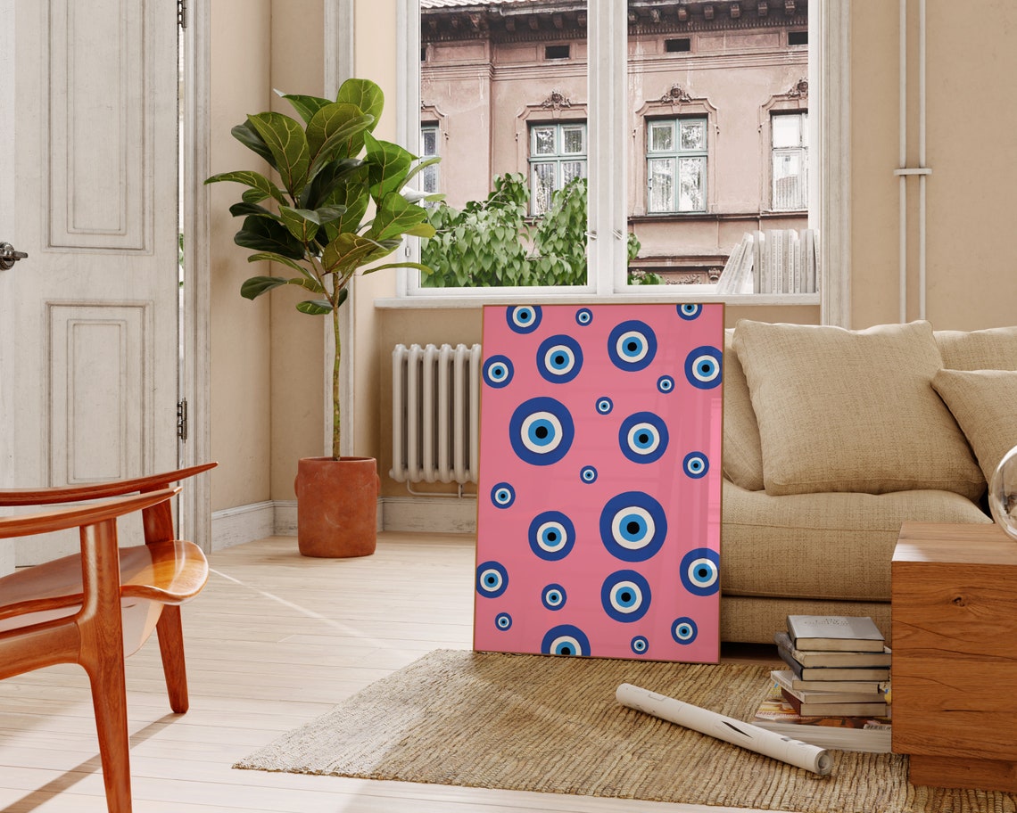 Pink Evil Eye Pattern Protective Amulet Boho Chic Wall Poster - Image 2