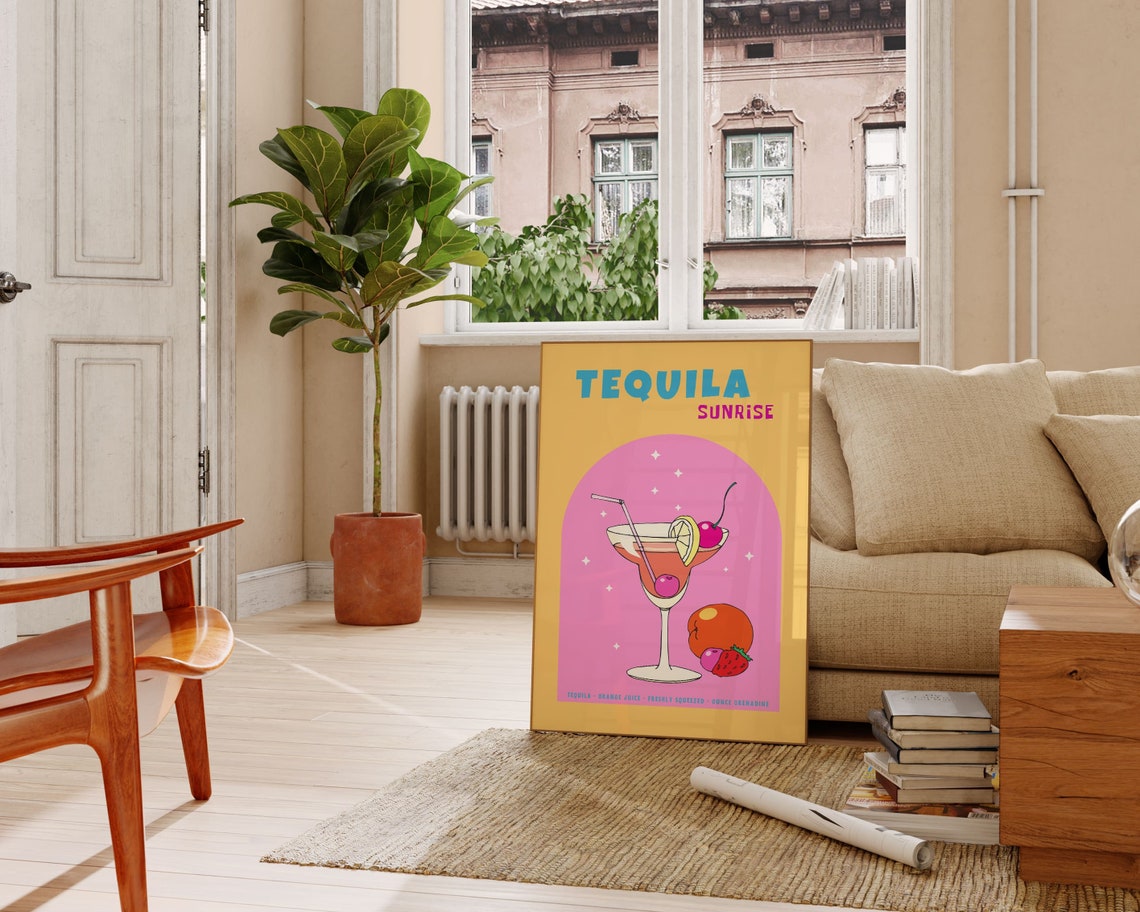 Tequila Sunrise Cocktail Recipe Retro Kitchen Bar Cart Art Poster - Image 2