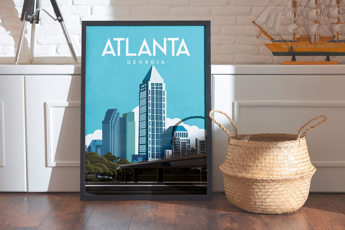 Atlanta Georgia Travel Poster Downtown Skyline Highway City Art - Image 2