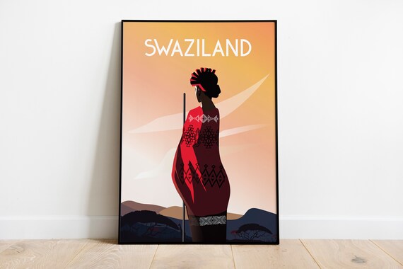 Eswatini Swaziland Africa Travel Poster African Art A4 Instant