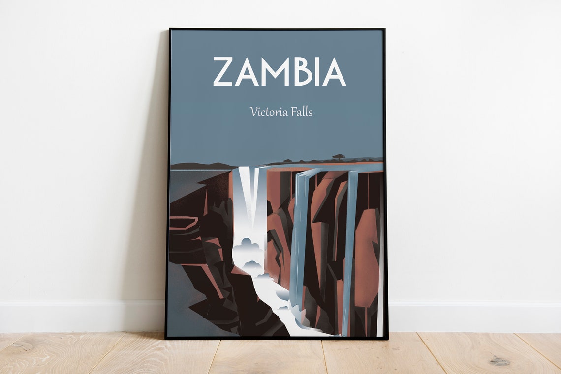 Zambia Victoria Falls Travel Poster Waterfall Gorge Modern Art
