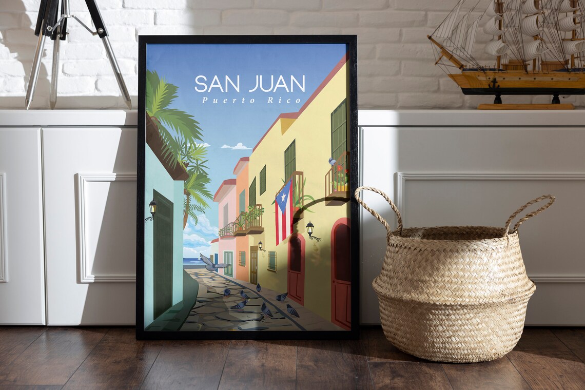 San Juan Puerto Rico Travel Poster Old Town Cobblestone Street - Image 2