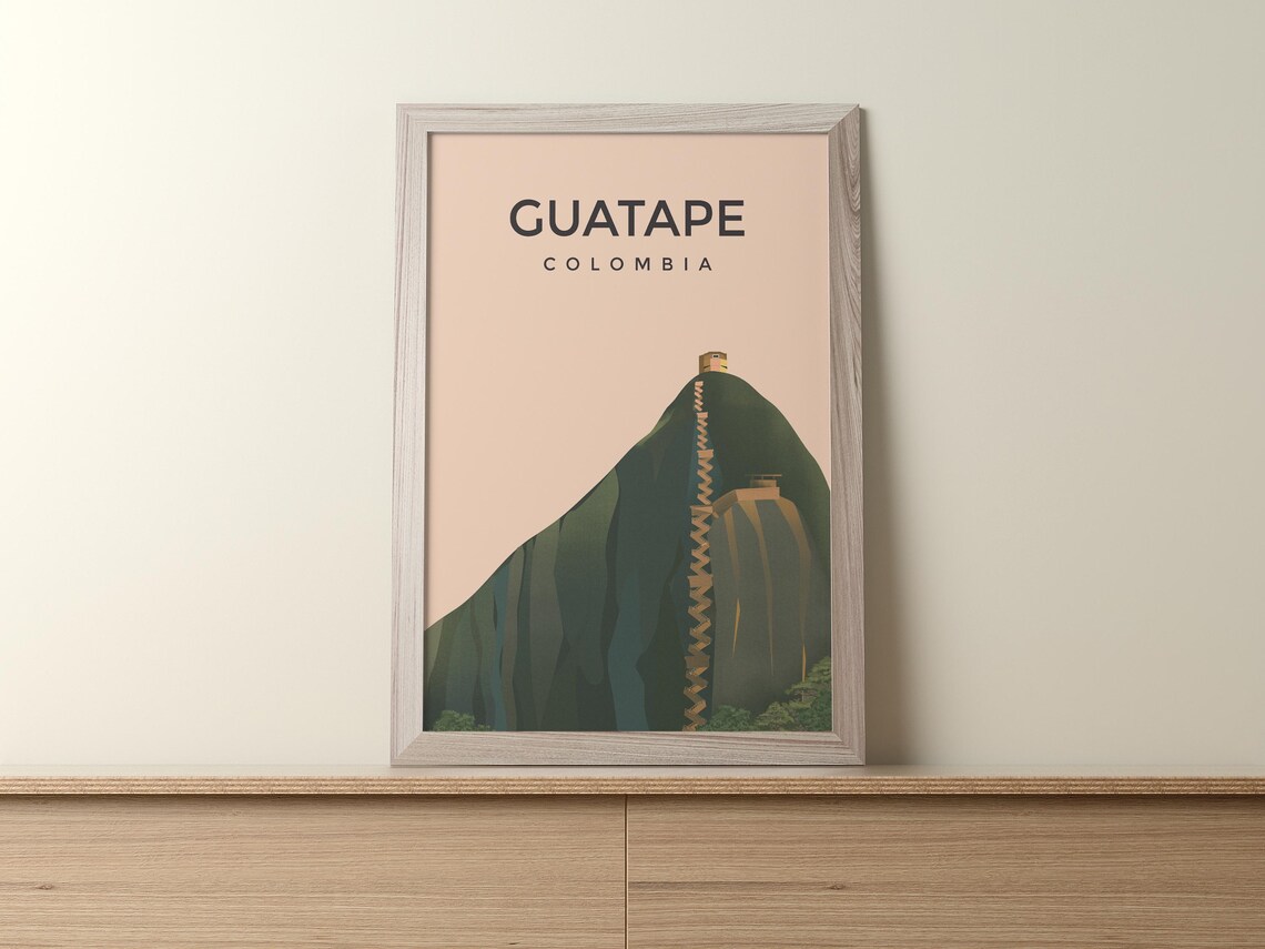 Guatape Colombia El Penon Rock Staircase Illustration Travel Poster - Image 2