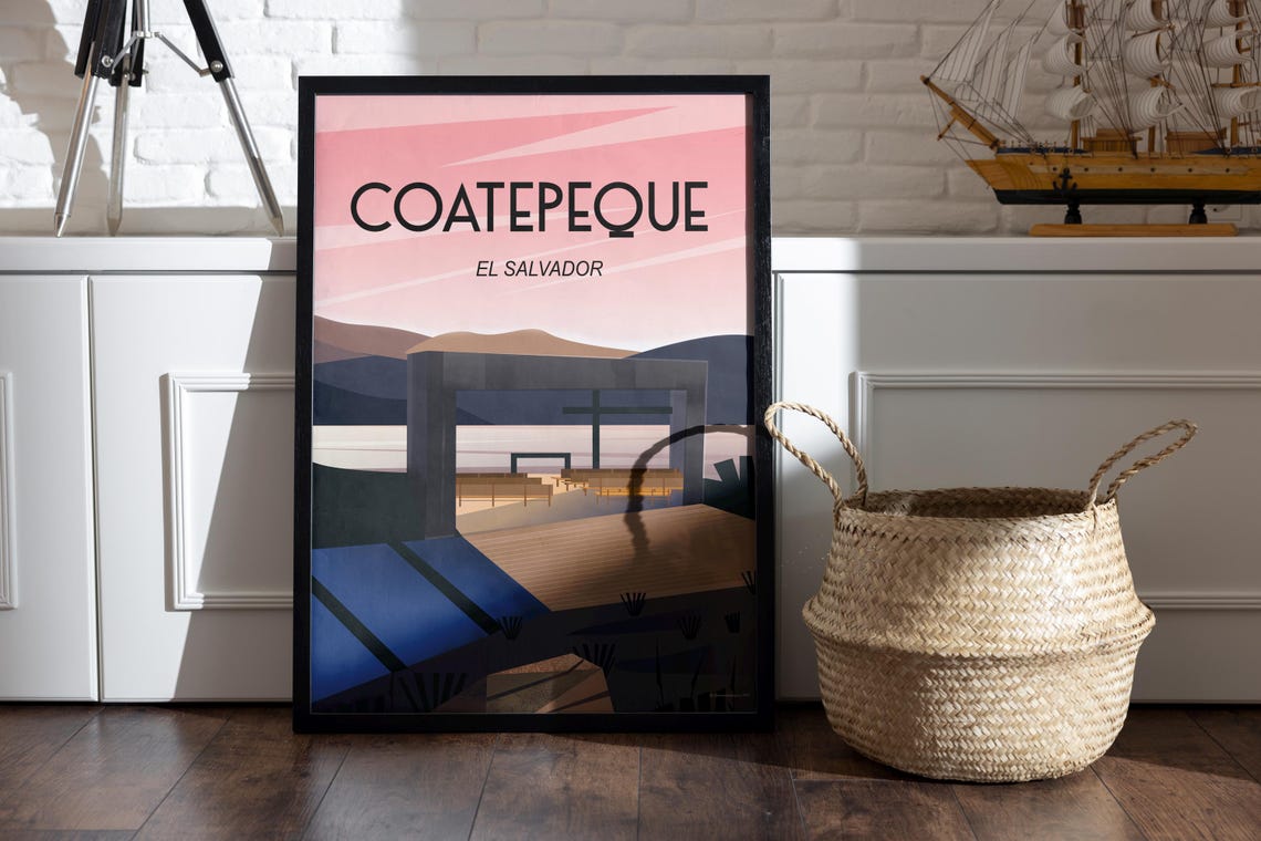 Coatepeque El Salvador Lake Sunset Illustration Travel Poster - Image 2
