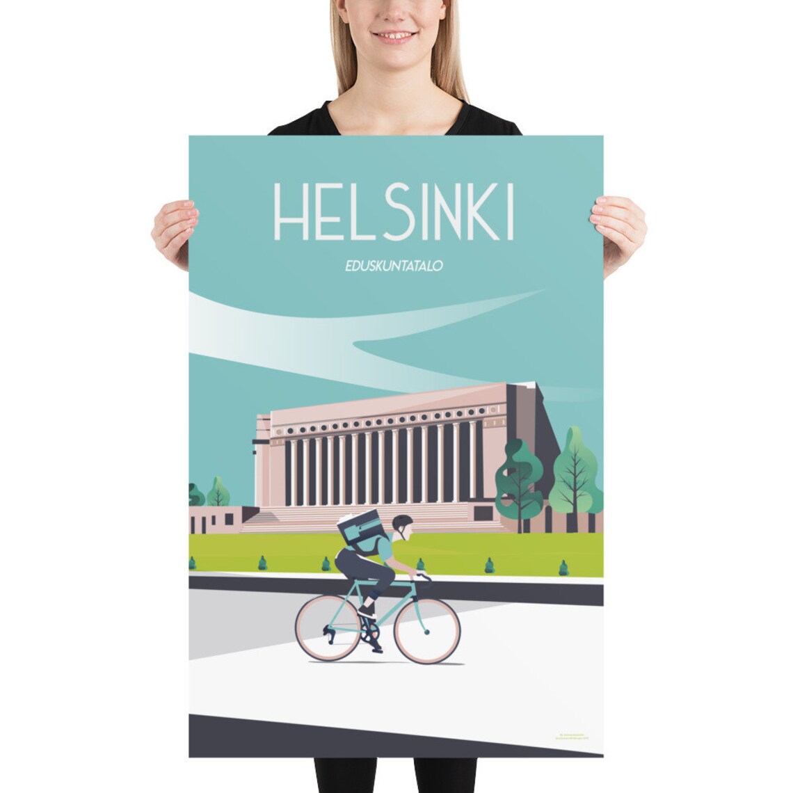 Helsinki Finland Eduskuntatalo Parliament House Cycling Travel Poster - Image 3