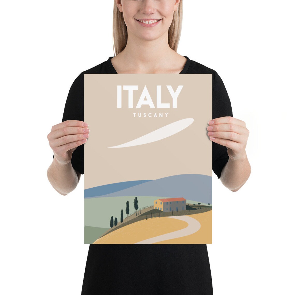 Italy Tuscany Travel Poster Rolling Hills Farmhouse Vintage Style - Image 2