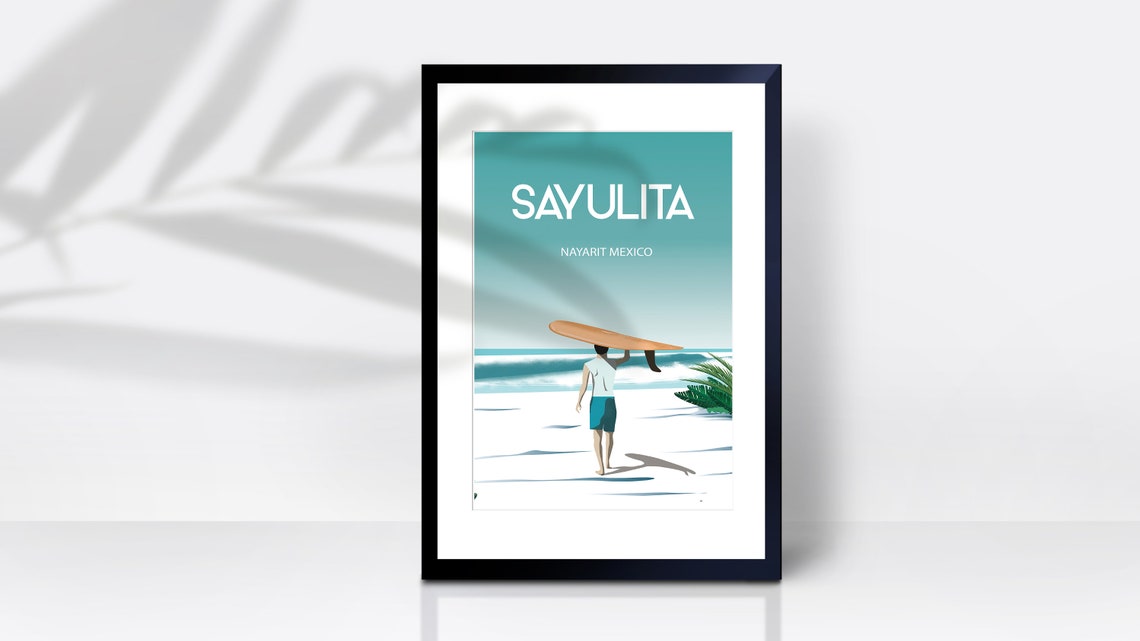 Sayulita Mexico Surfer Beach Boardwalk Ocean Waves Travel Poster - Image 3
