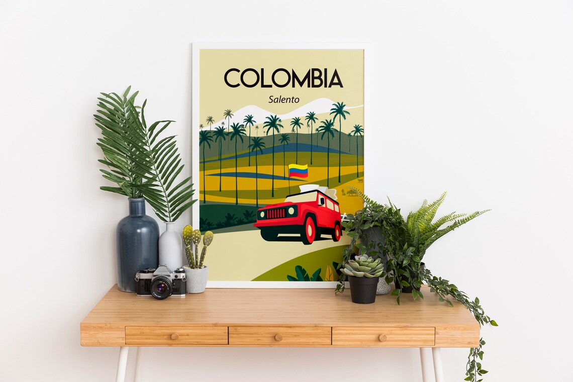 Colombia Salento Travel Poster Colombia Palms Tree Travel Poster Wall Art Size 8x10 12x16 12x18 16x20 18x24 24x36 Inches - Image 2