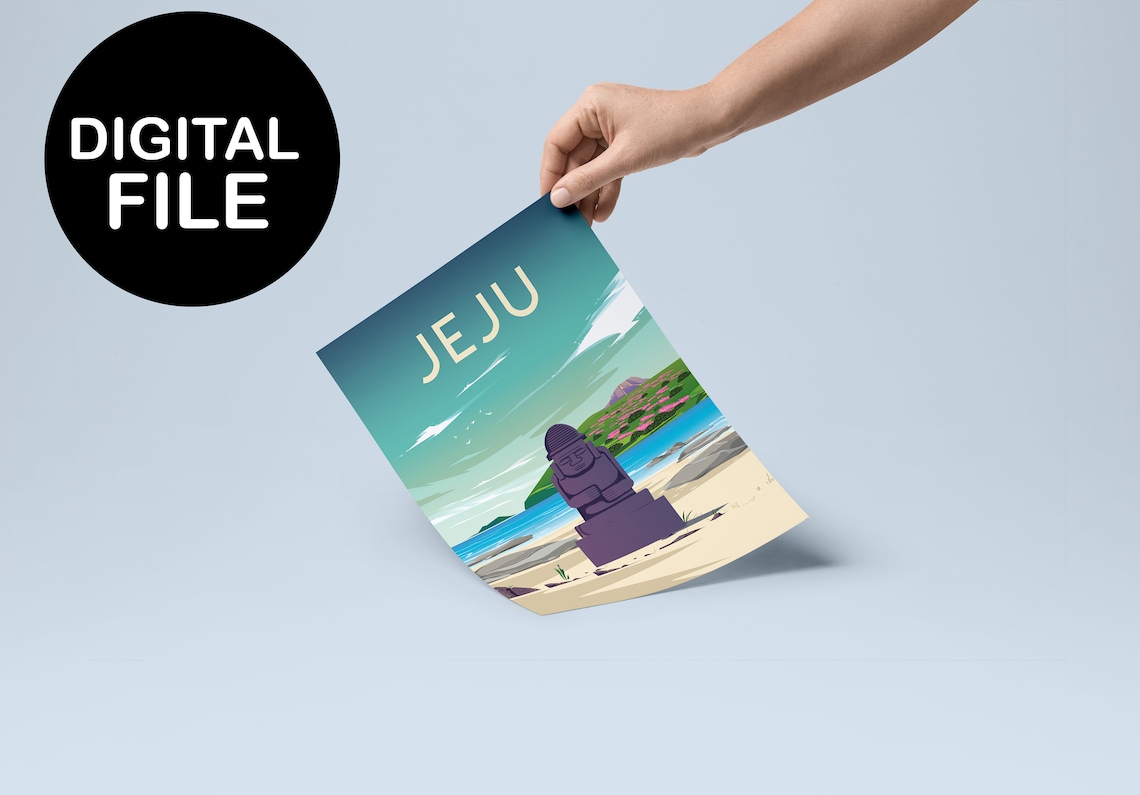 Jeju Island South Korea Dol Hareubang Beach Travel Art Poster - Image 2