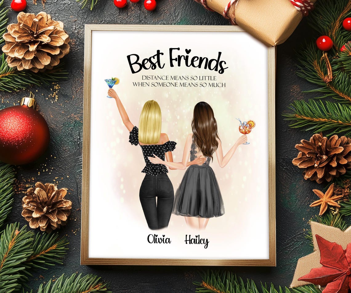 Best Friends Distance Quote Personalized Christmas Print with Names