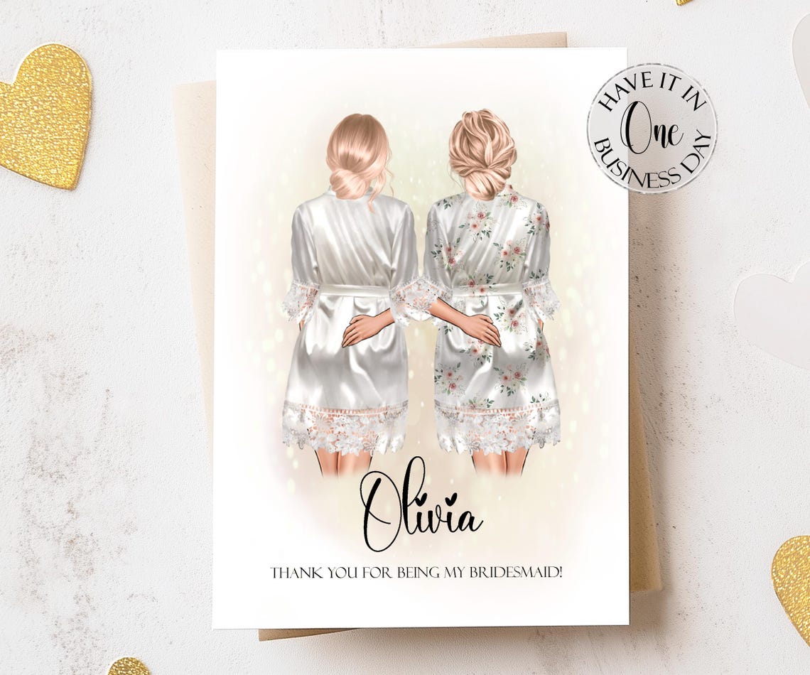 Personalized Floral Satin Robe Bridesmaid Thank You Card Art Print