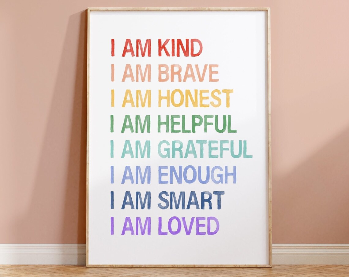 Daily Affirmations Rainbow Poster I Am Kind Brave Smart Loved Art - Image 2