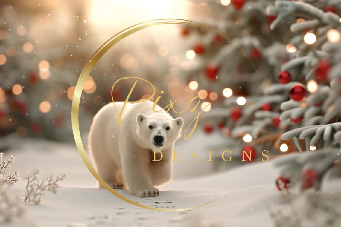Polar Bear With Girl In Red Sweater Snowy Christmas Forest Scene - Image 2