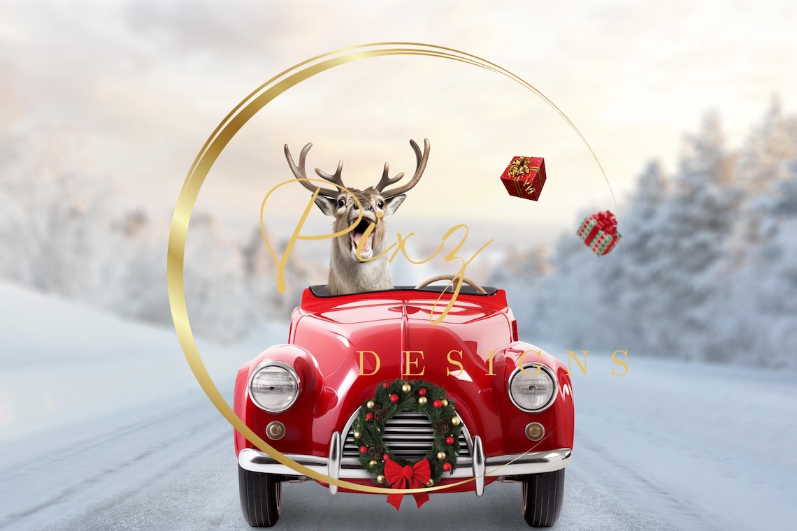 Christmas Red Pedal Car Holiday Photography Poster