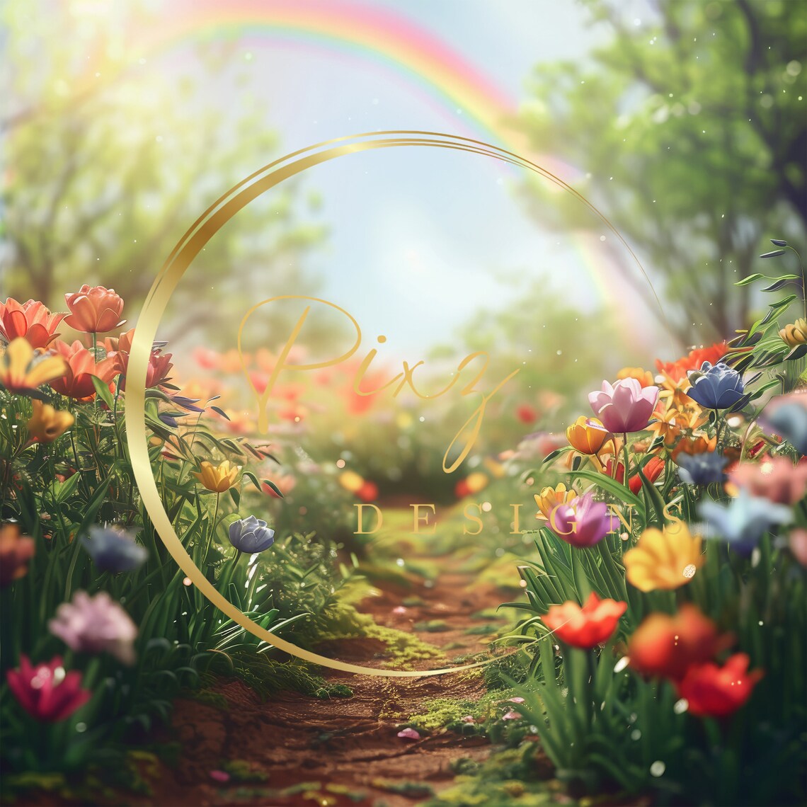 Spring Garden Backdrop, Whimsical Easter Pathway Art Print - Image 2