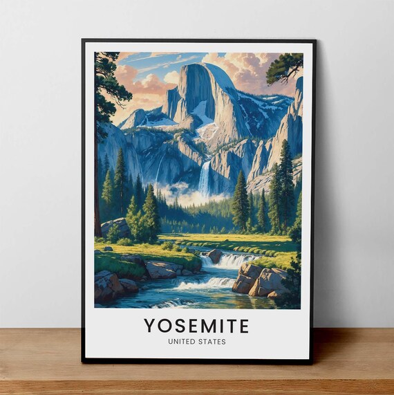 Yosemite United States Half Dome Waterfall National Park Poster