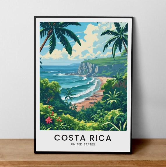 Costa Rica Beach Print Tropical Landscape Illustration