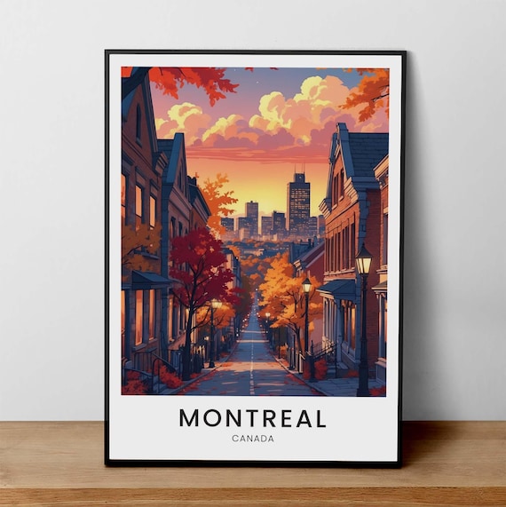 Montreal Canada Autumn Street Sunset Cityscape Travel Poster