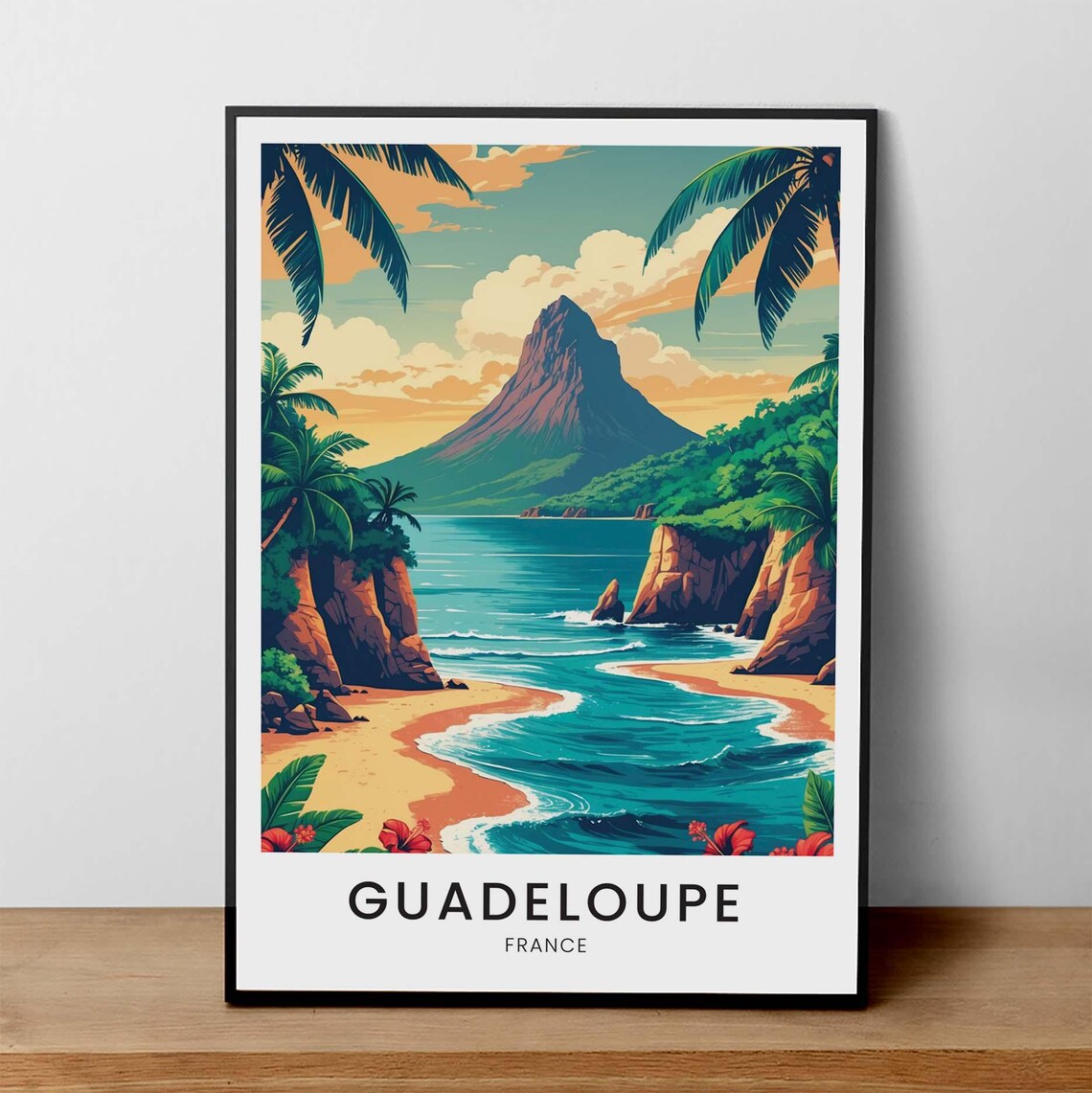 Guadeloupe France Volcano Beach Caribbean Vintage Travel Poster