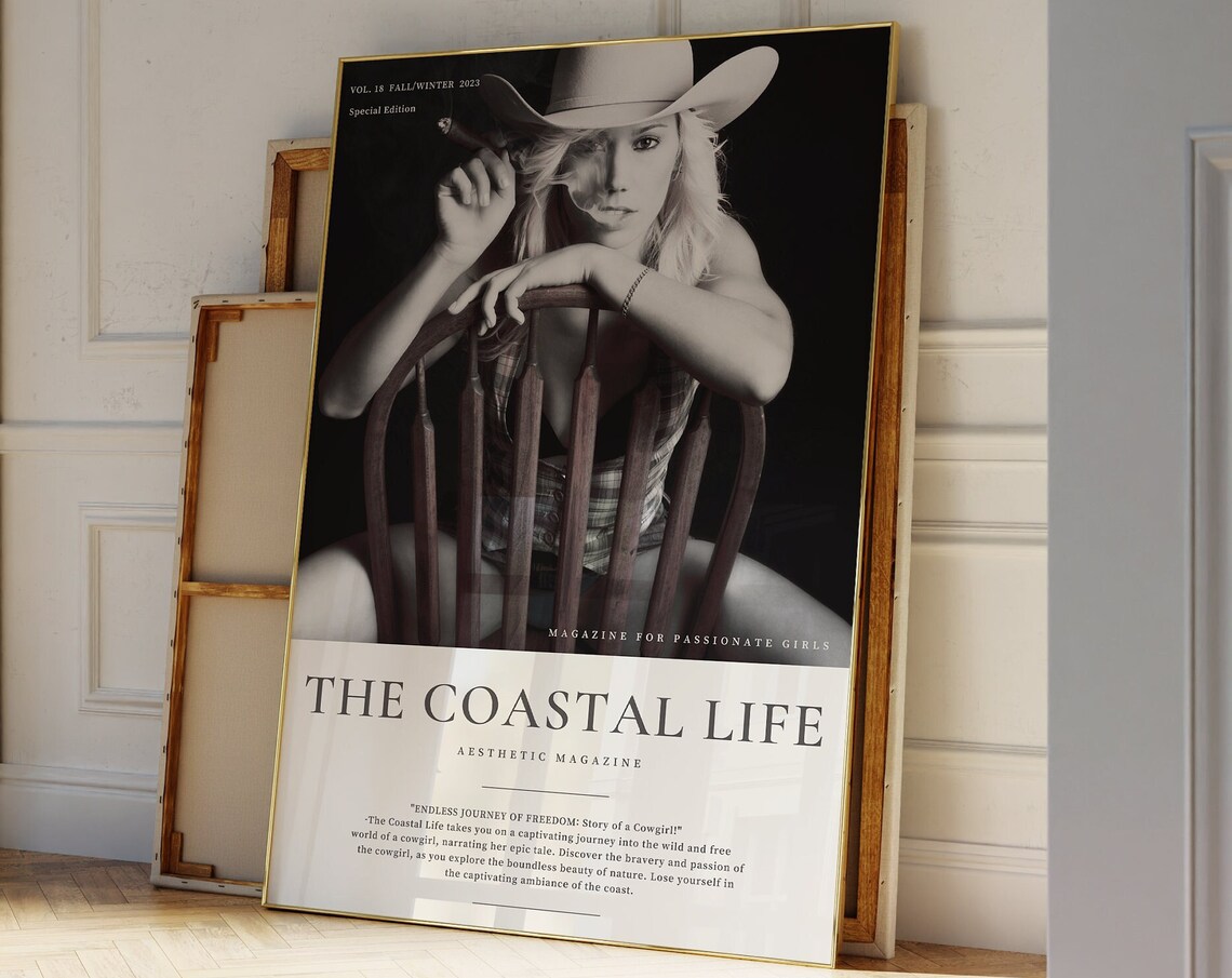 The Coastal Life Black White Cowgirl Magazine Cover Photo Art Poster