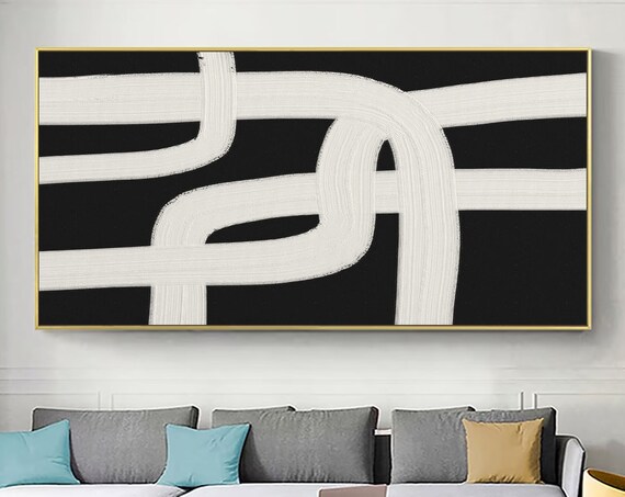 Original Black Wall Art Black And White Abstract Painting Large Black White Textured Wall Art Modern Abstract Art Entrance Wall Art