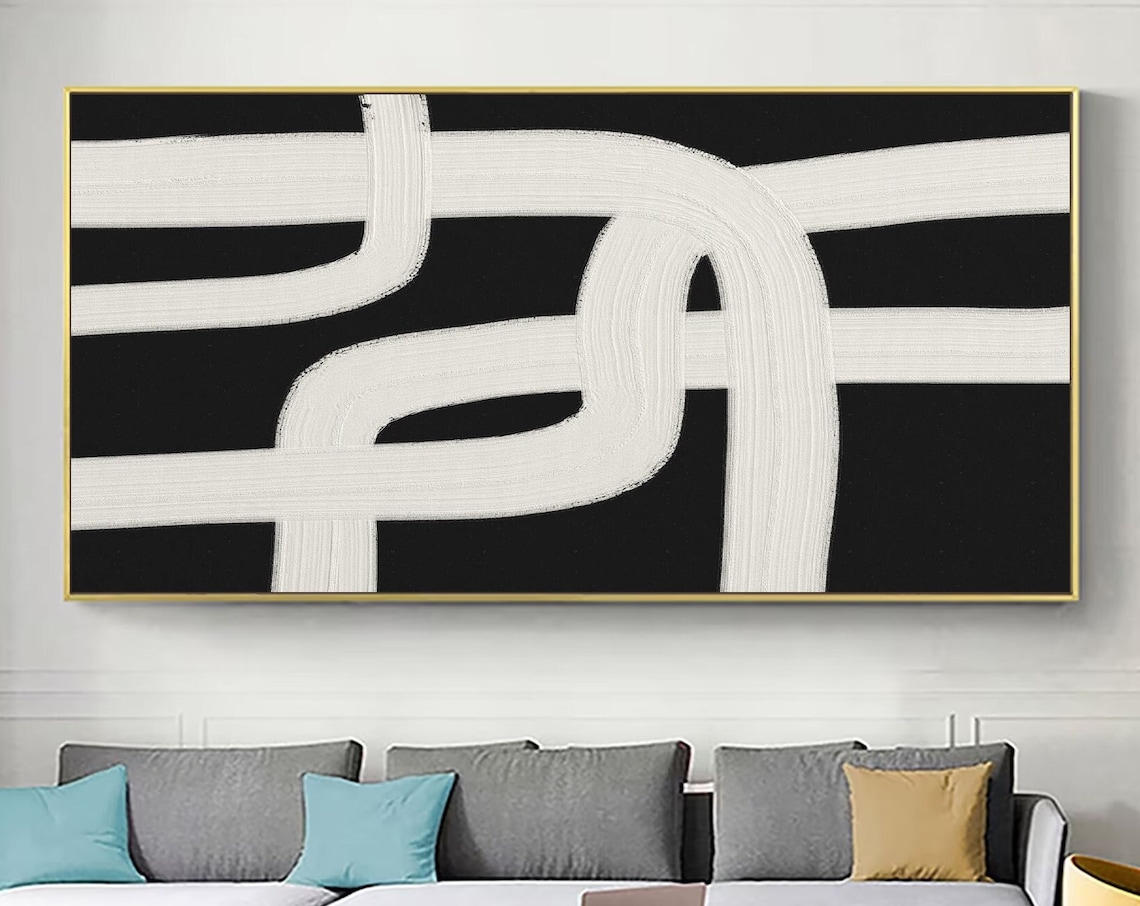 White Woven Bands Interlaced On Black Abstract Textured Art Poster