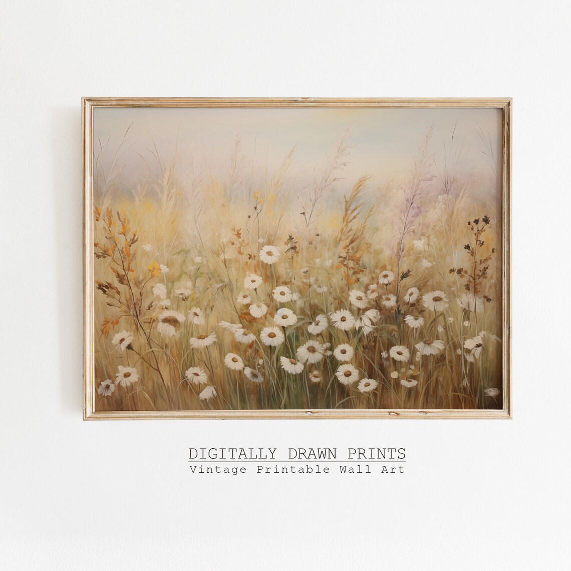 Spring Wildflowers Field Print, Neutral Farmhouse Decor